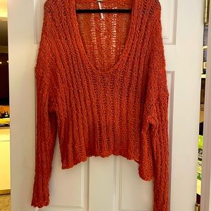 Boho Orange Knit Long Sleeve Sweater